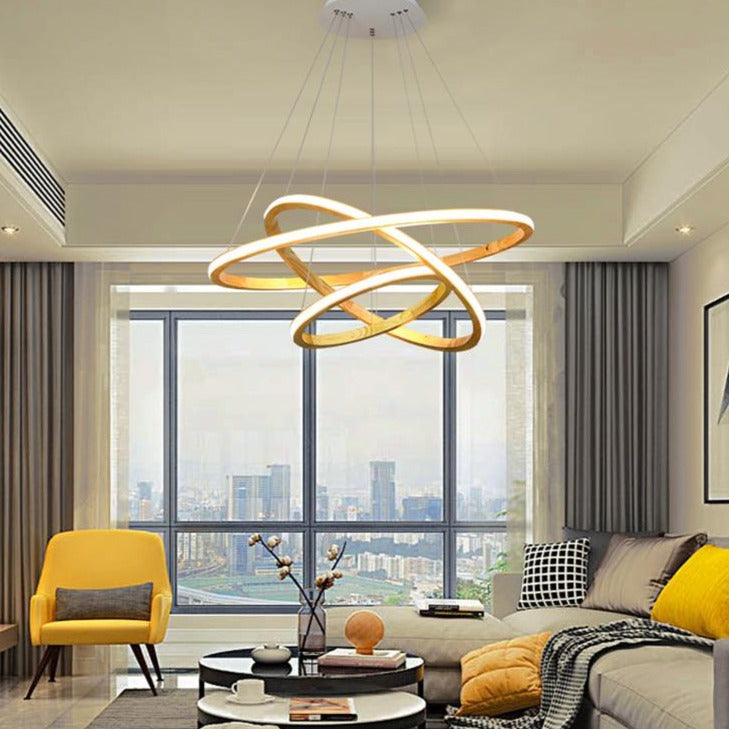 Lustre moderne LED avec anneau en bois lumineux Ibarne