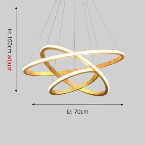 Lustre moderne LED avec anneau en bois lumineux Ibarne