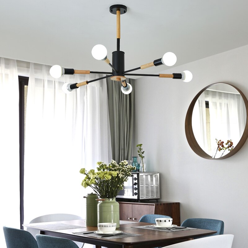 Lustre scandinave en bois et métal en forme de molécule Mencya - vue 2 sur 9