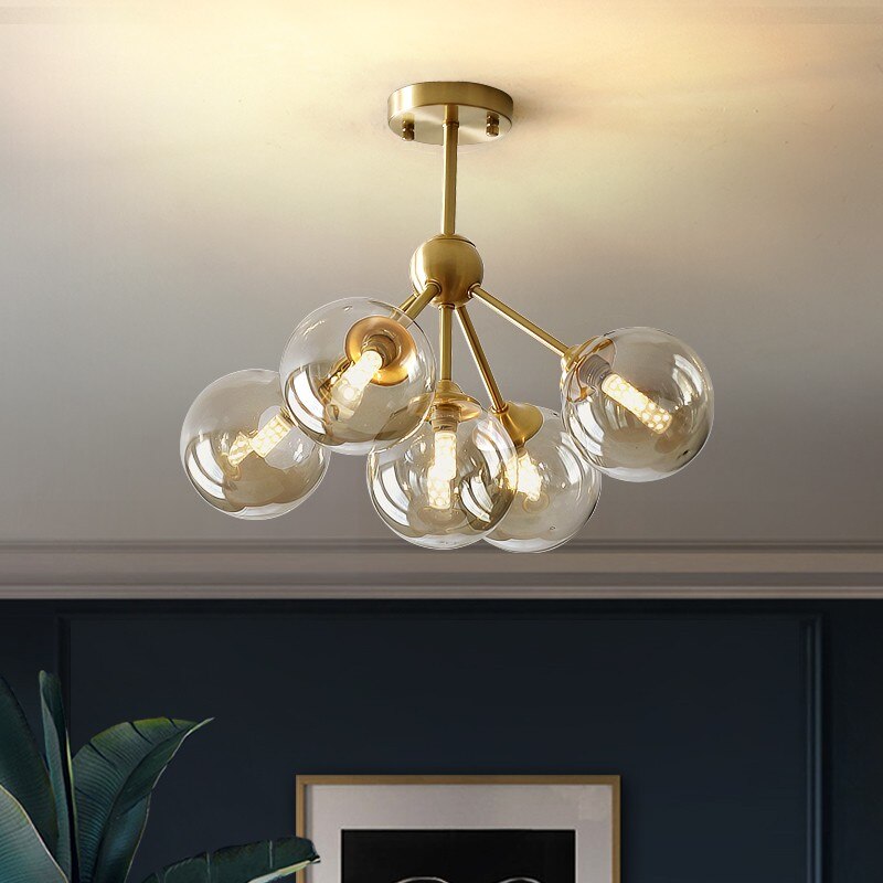 Lustre moderne LED base en métal avec des globes en verre Yue - vue 2 sur 6