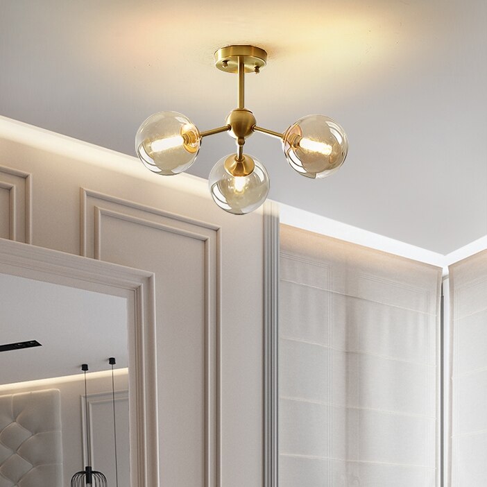 Lustre moderne LED base en métal avec des globes en verre Yue