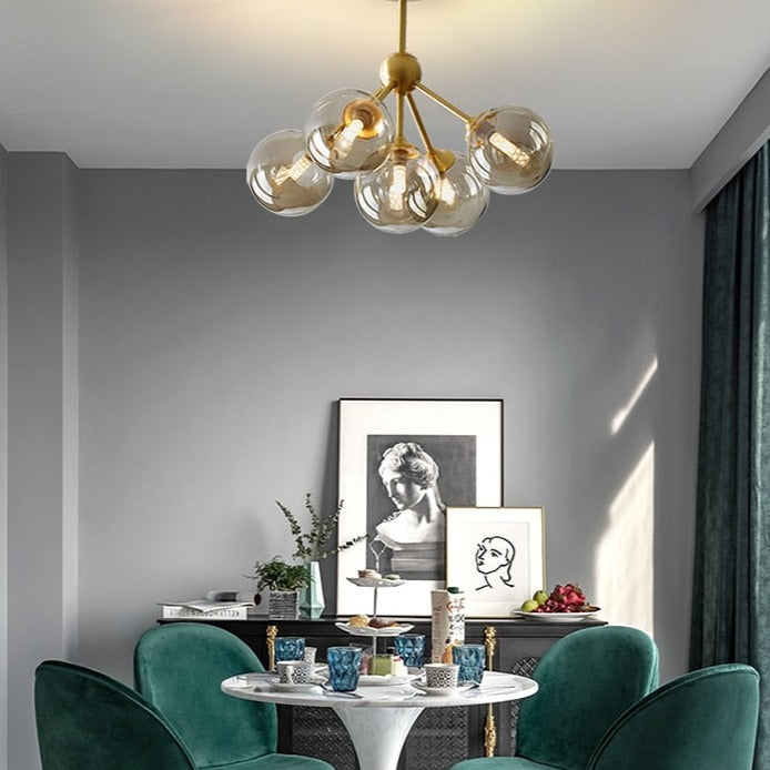 Lustre moderne LED base en métal avec des globes en verre Yue - vue 6 sur 6