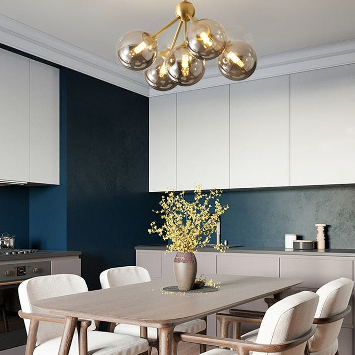 Lustre moderne LED base en métal avec des globes en verre Yue