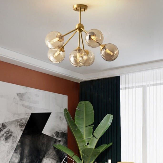 Lustre moderne LED base en métal avec des globes en verre Yue