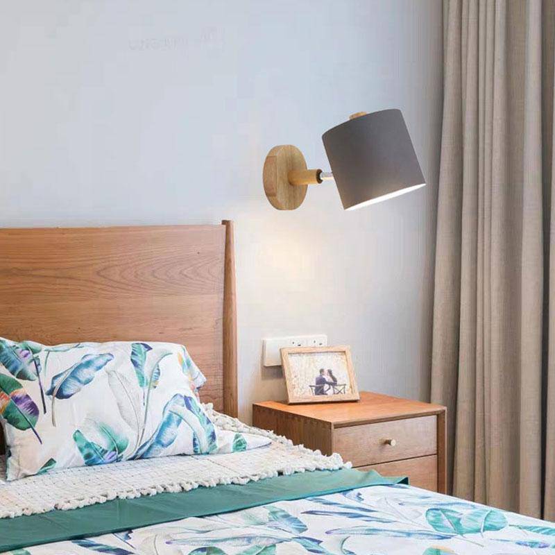 Applique murale moderne LED en bois avec abat-jour arrondi coloré Nordic - vue 4 sur 8