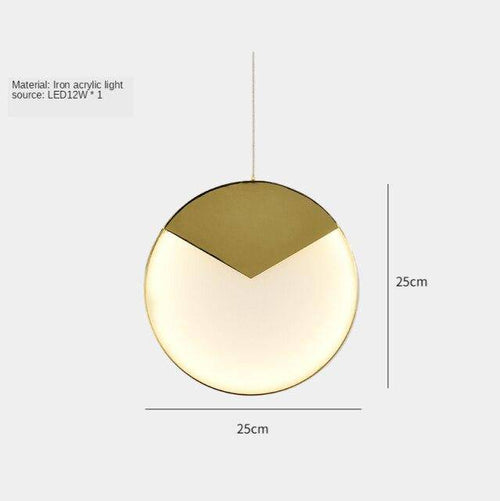 Suspension design LED avec disque aux bords épais dorés