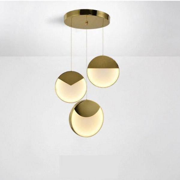 Suspension design LED avec disque aux bords épais dorés - vue 7 sur 8