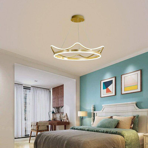 Lustre design LED en métal doré style Crown - vue 3 sur 4