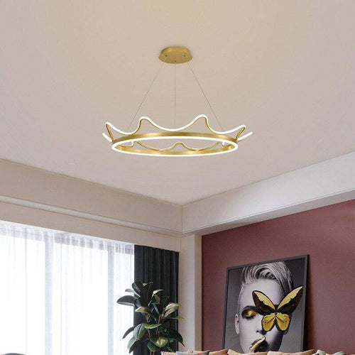 Lustre design LED en métal doré style Crown - vue 2 sur 4