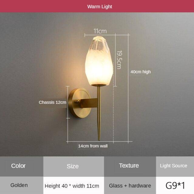 Applique murale design LED dorée avec abat-jour cristal - vue 8 sur 8
