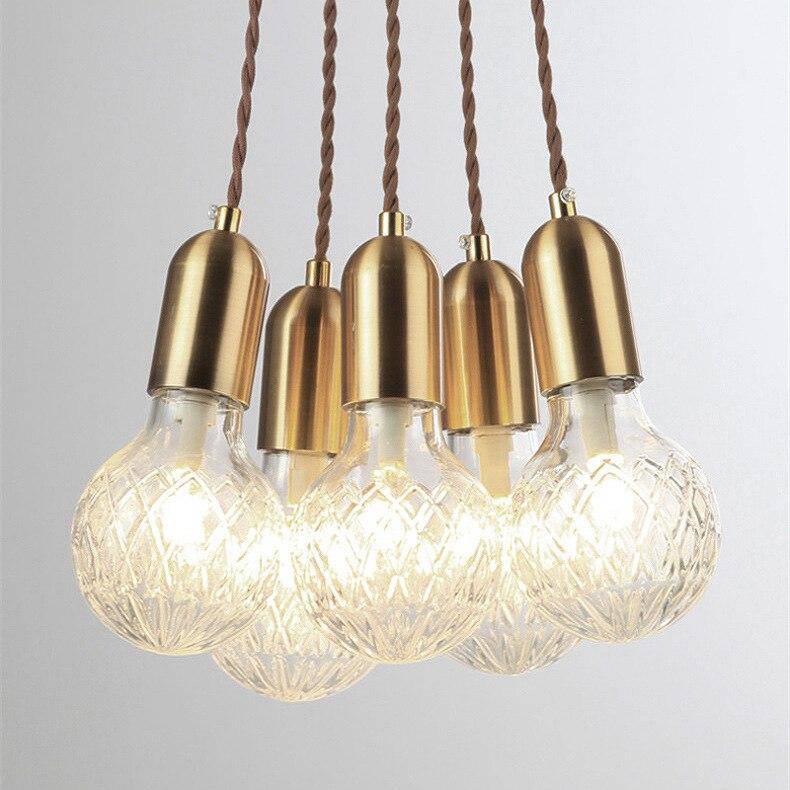 Suspension design LED dorée avec abat-jour en verre cristal Loft