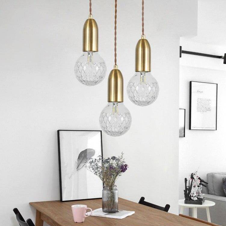 Suspension design LED dorée avec abat-jour en verre cristal Loft