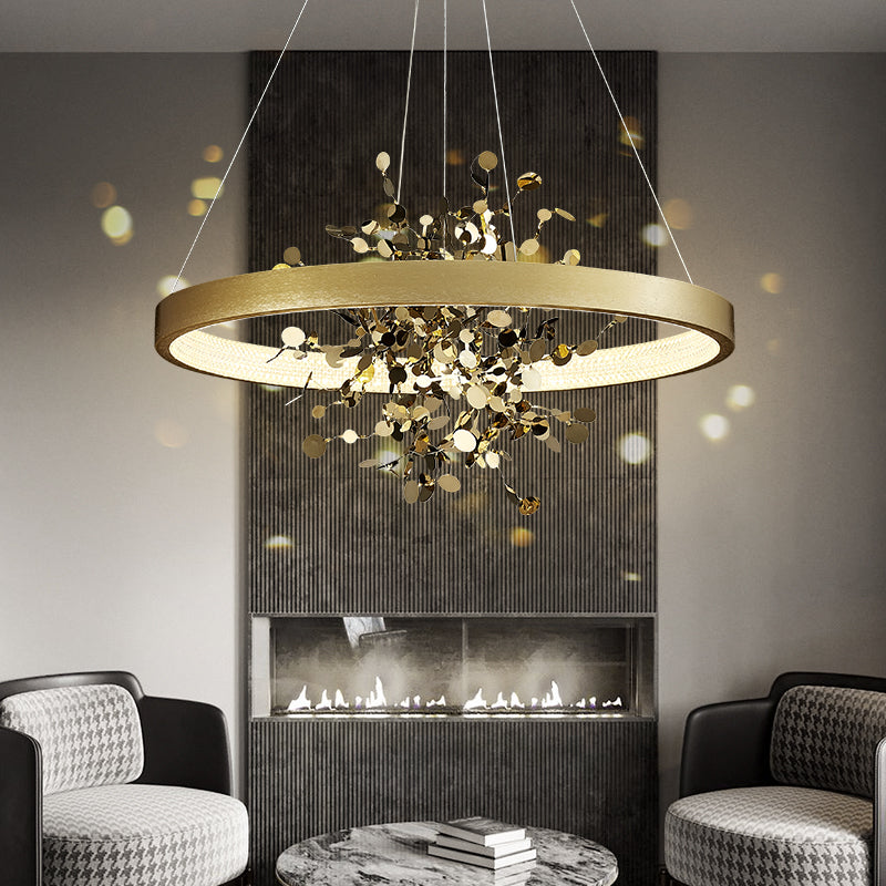 Lustre moderne LED avec anneau et feuilles dorées Bahia - vue 5 sur 5