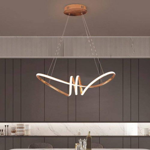 Lustre design à LED avec spirales dorées Néo