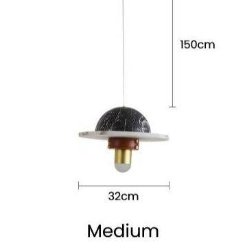 Suspension design à LED en marbre noir et blanc et métal doré - vue 8 sur 9