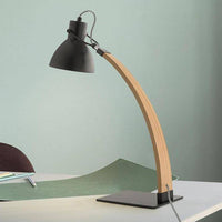 Designer LED wooden table lamp with metal shade loft