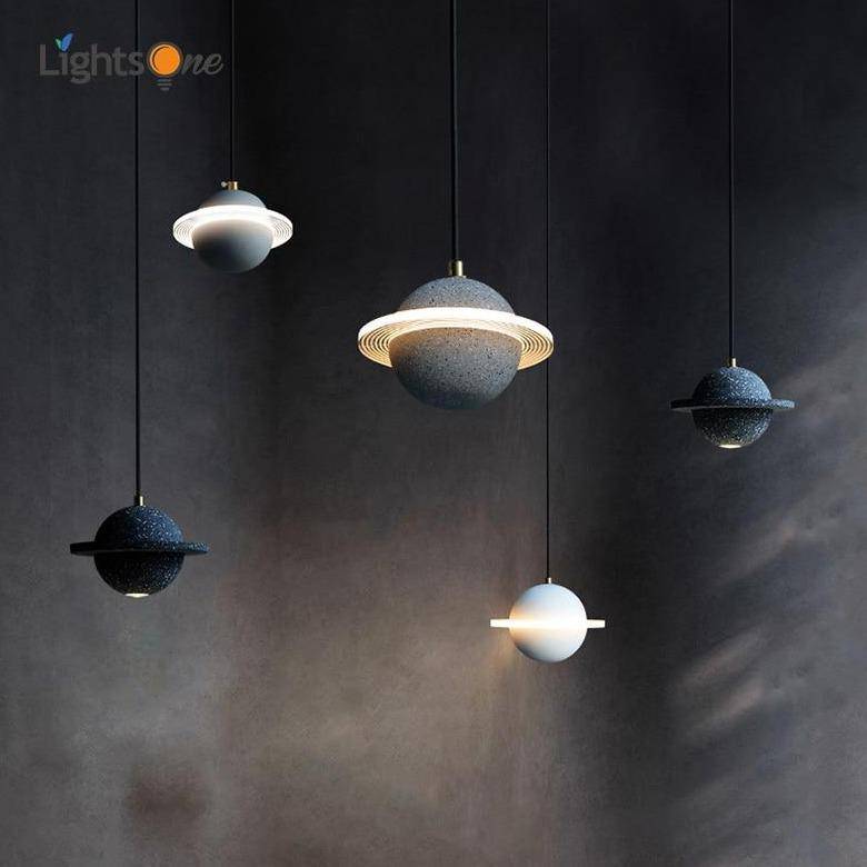 Suspension design à LED en ciment coloré style Creative - vue 7 sur 20