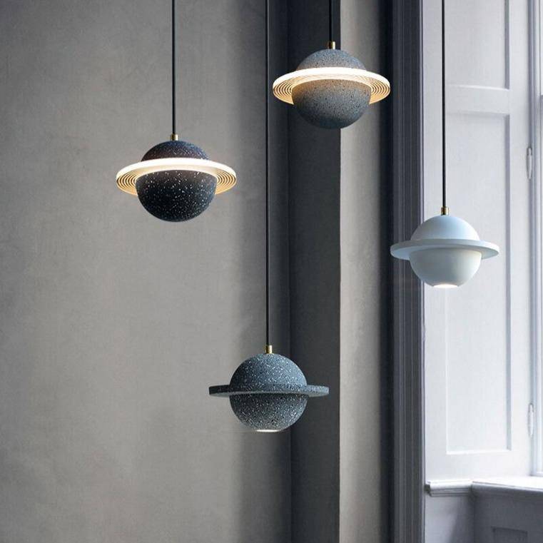 Suspension design à LED en ciment coloré style Creative - vue 5 sur 20