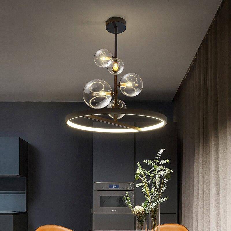 Suspension design à LED avec cercle en métal et boules en verre Light Up - vue 3 sur 8