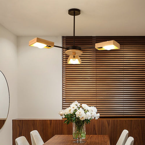 Lustre scandinave LED avec lampes en bois Rauwl