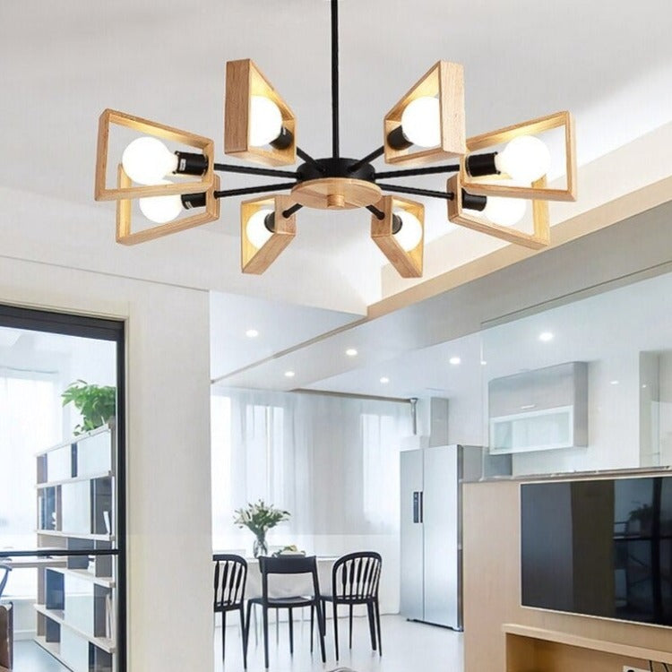 Lustre scandinave LED avec lampes en bois Rauwl - vue 4 sur 12