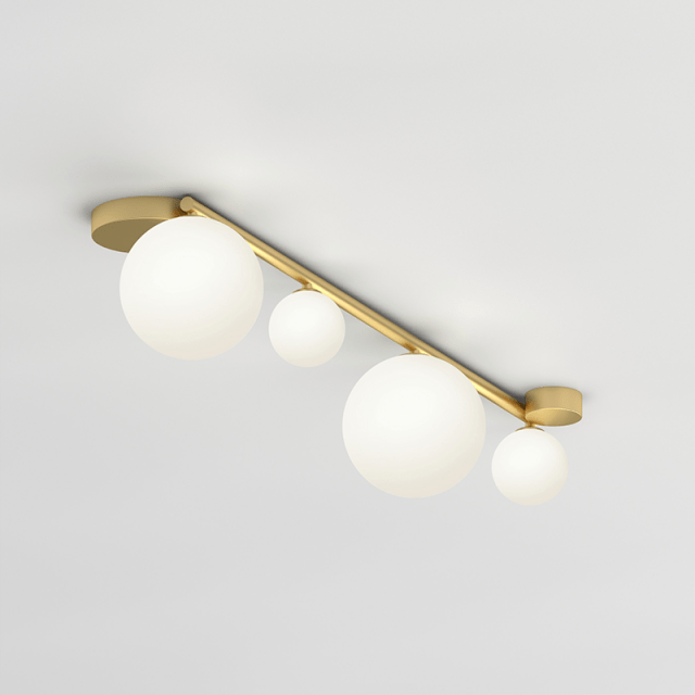 Plafonnier design à LED en métal doré et boules en verre style géométrique - vue 4 sur 5