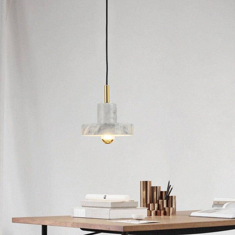 Suspension en marbre blanc à LED avec abat-jour design - vue 3 sur 5