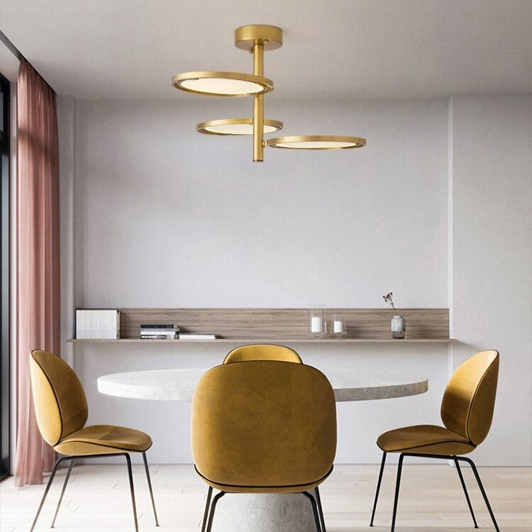 Lustre design en métal doré avec lampe arrondie Skalla - vue 4 sur 8