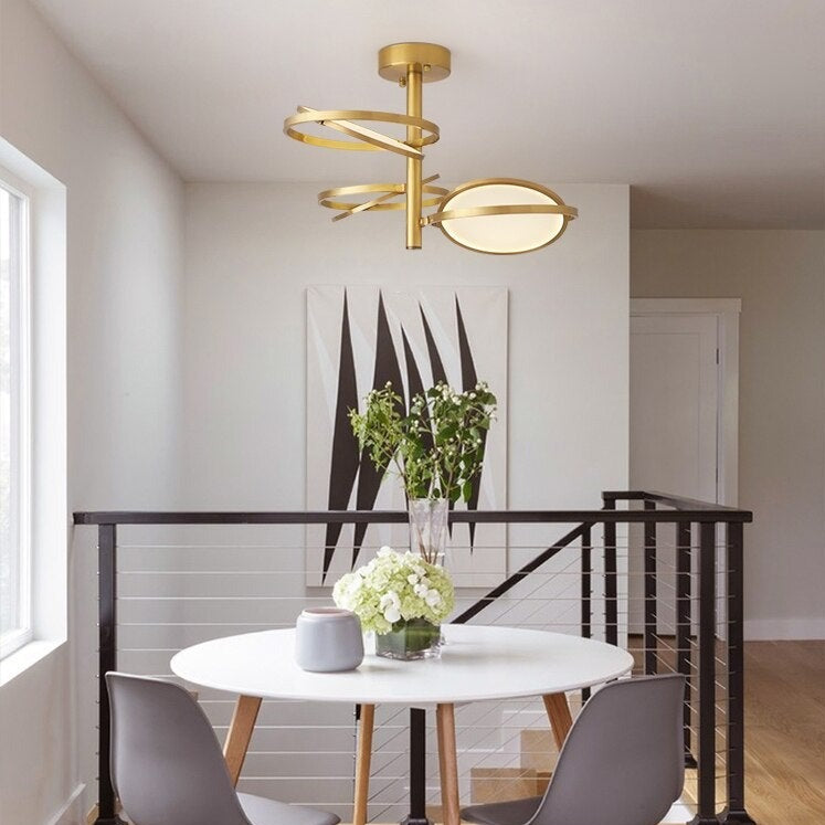 Lustre design en métal doré avec lampe arrondie Skalla - vue 3 sur 8