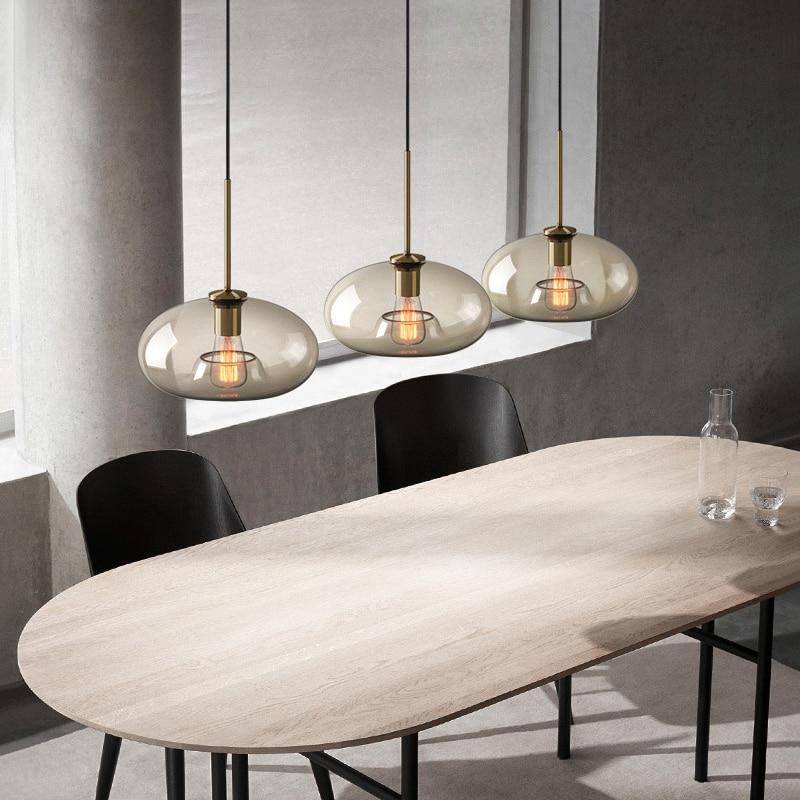 Suspension design à LED en verre ambré style Industriel