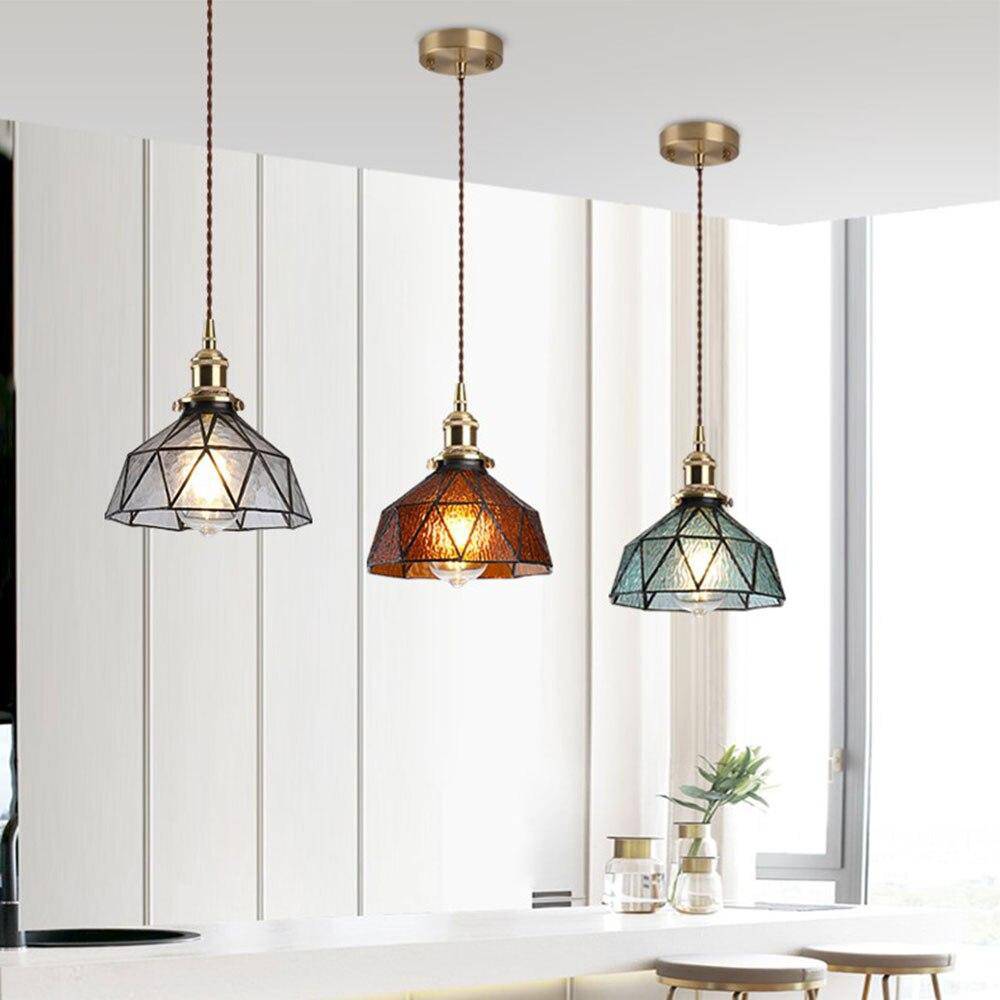 Suspension design à LED avec abat-jour en verre coloré rétro Loft - vue 5 sur 12