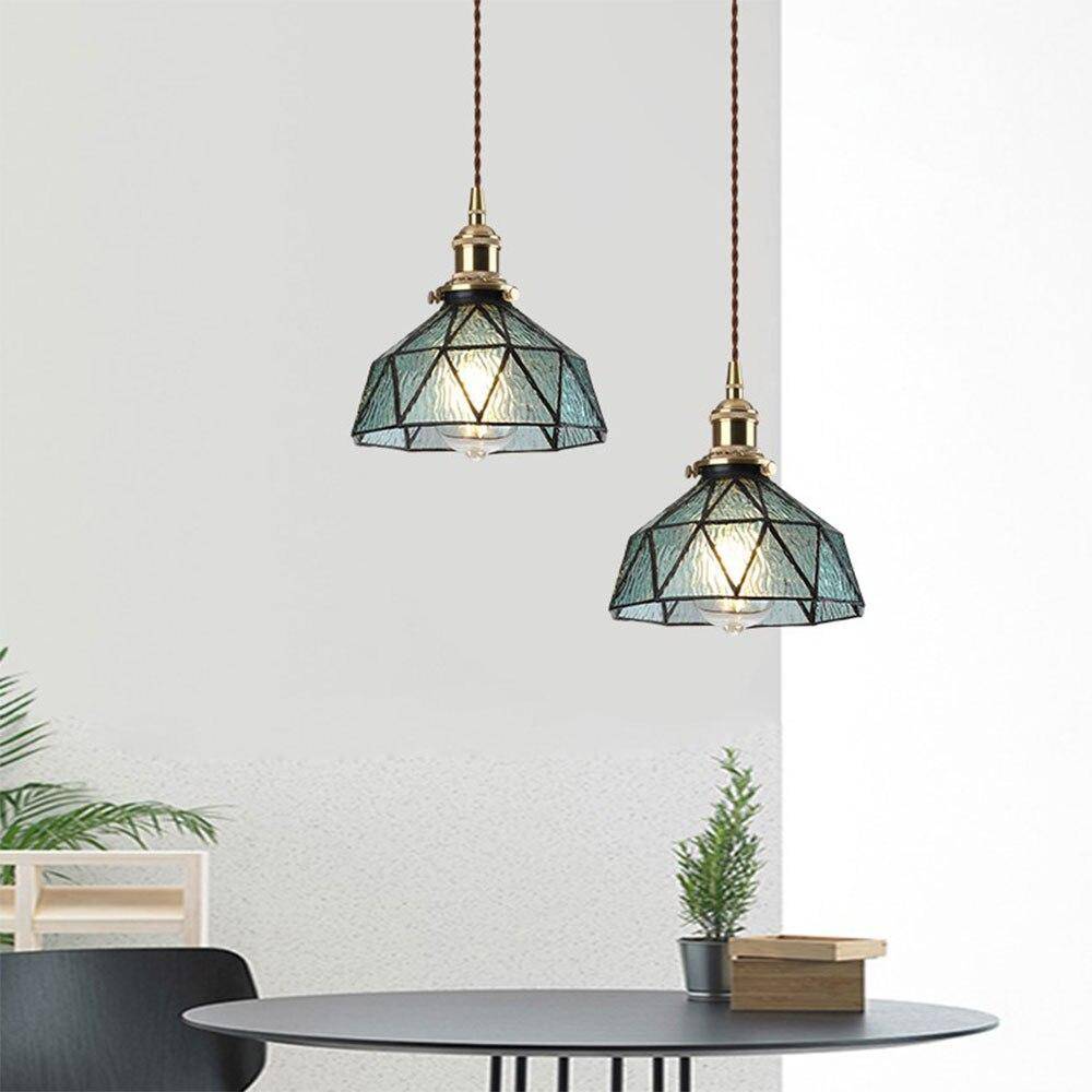 Suspension design à LED avec abat-jour en verre coloré rétro Loft - vue 4 sur 12