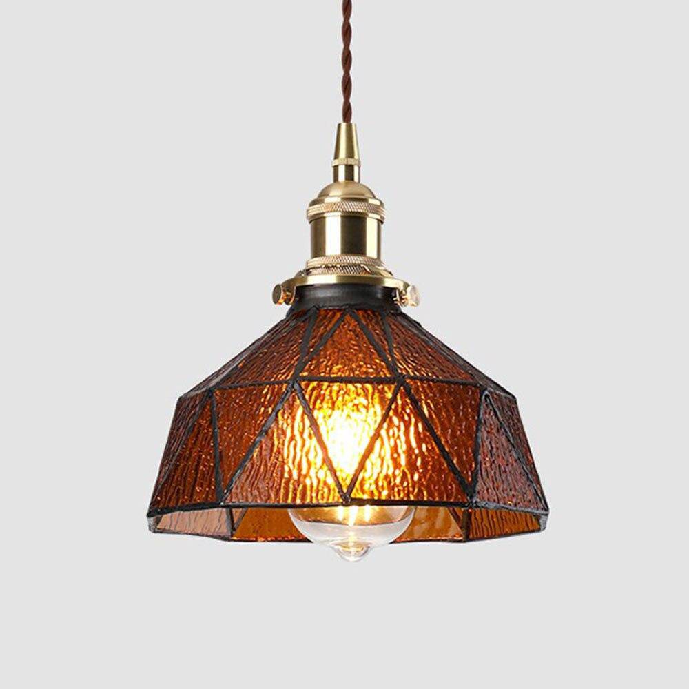Suspension design à LED avec abat-jour en verre coloré rétro Loft - vue 7 sur 12
