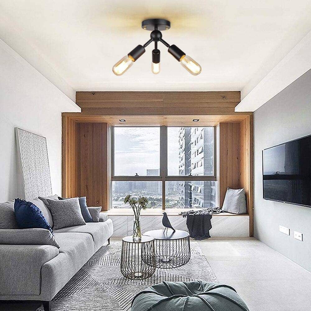 Plafonnier moderne à LED en métal noir avec trois lampes style Industriel - vue 3 sur 3