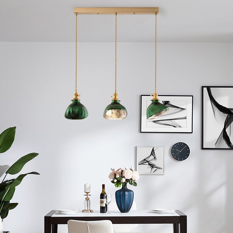 Suspension LED biforme vert et doré Dena - vue 2 sur 13