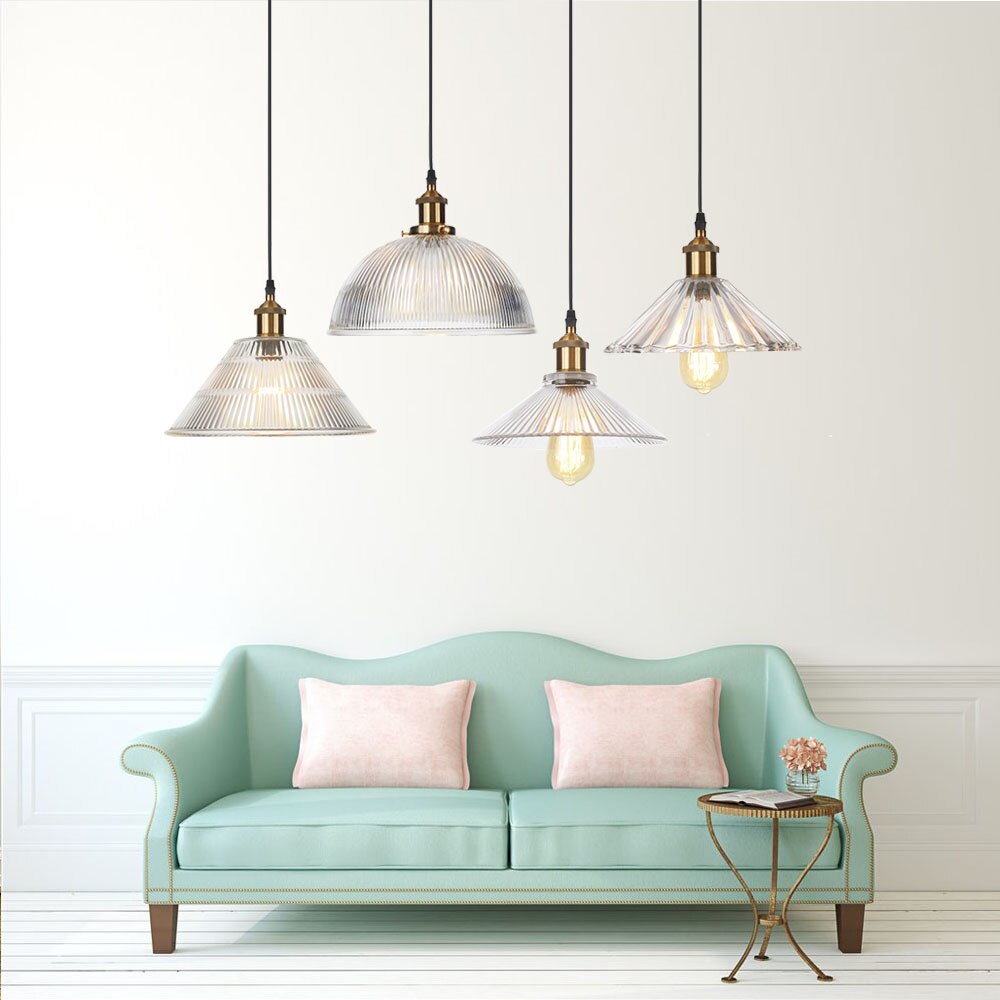 Suspension vintage LED avec abat-jour en verre Bertha - vue 3 sur 25