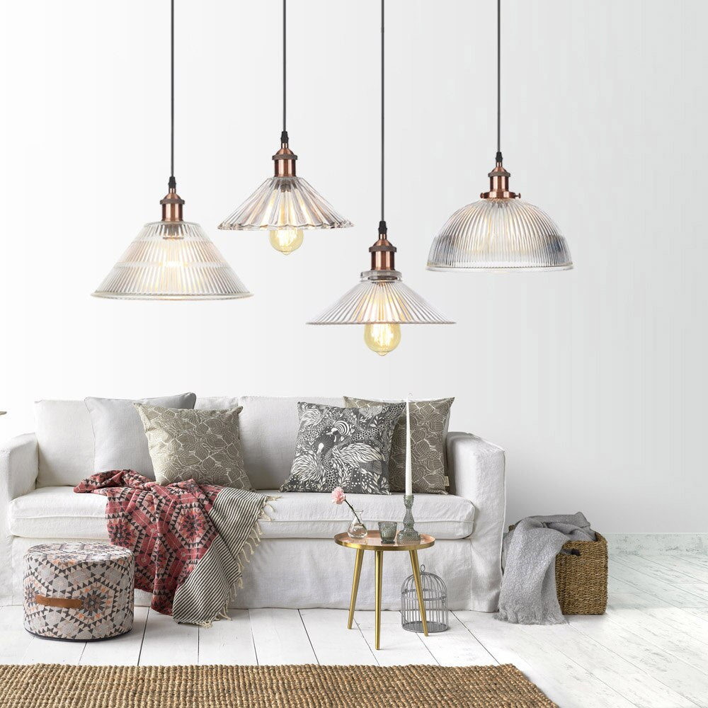 Suspension vintage LED avec abat-jour en verre Bertha - vue 6 sur 25