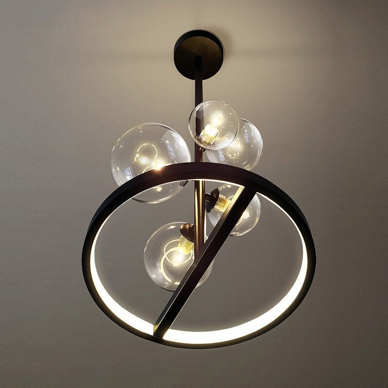 Lustre design LED circulaire en métal noir Romane - vue 8 sur 9