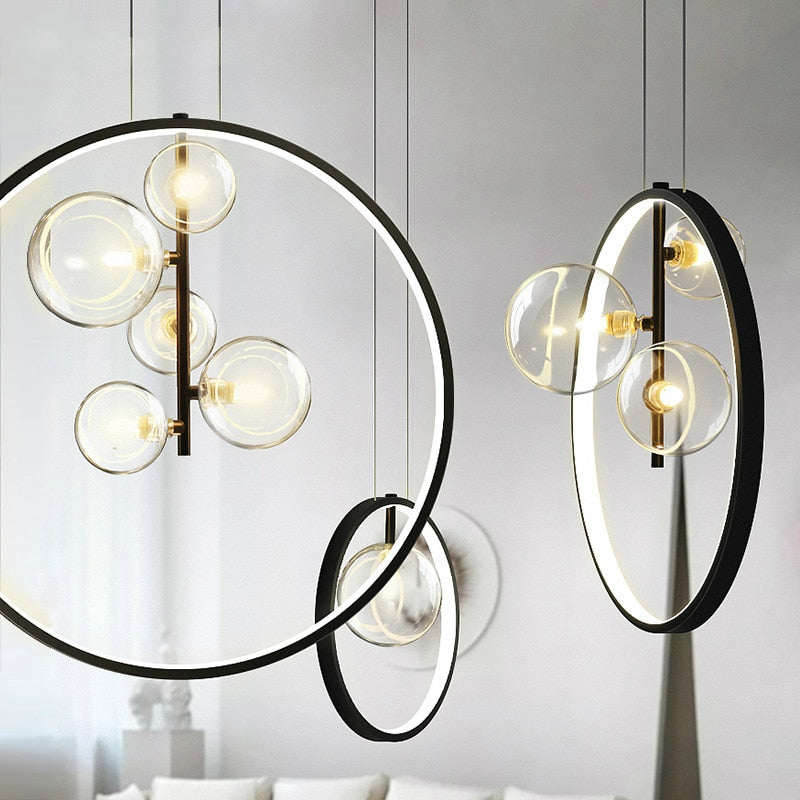 Suspension moderne LED avec anneau et bulles en verre Cala