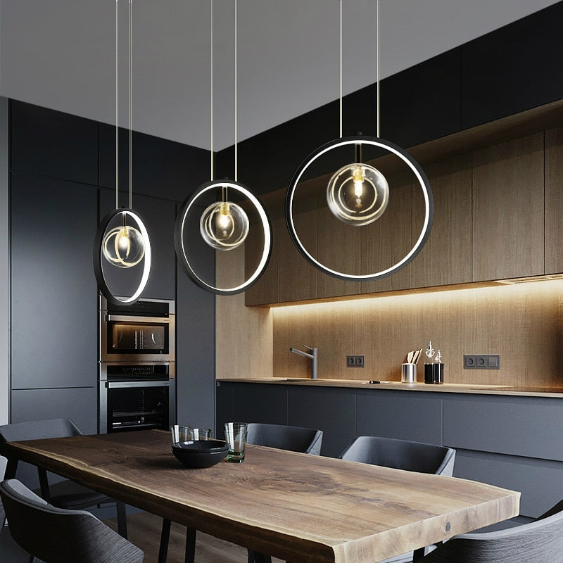 Suspension moderne LED avec anneau et bulles en verre Cala