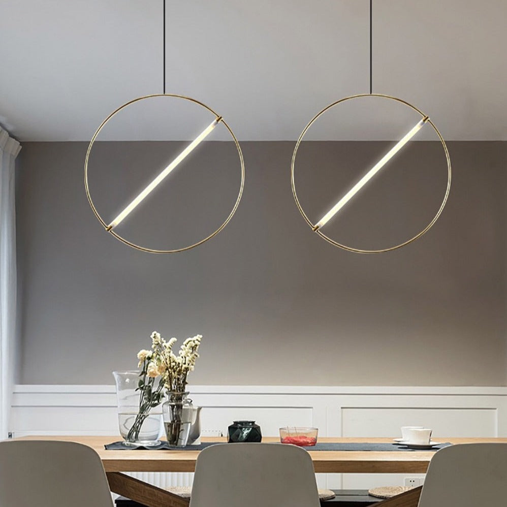 Suspension moderne LED anneau avec barre lumineuse Juncal - vue 4 sur 12