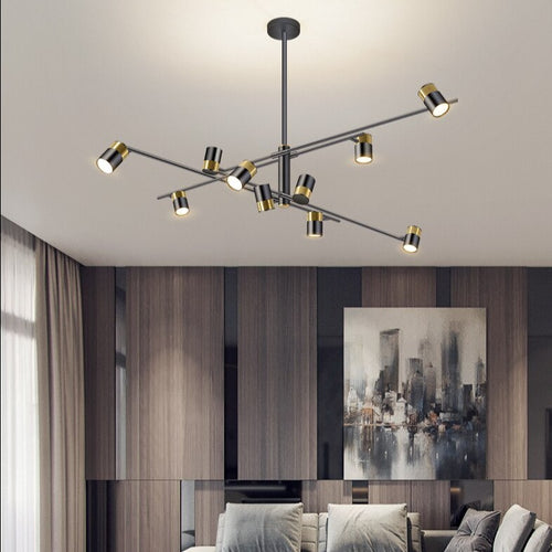 Lustre design LED avec barre en métal et spots rotatifs Caeli