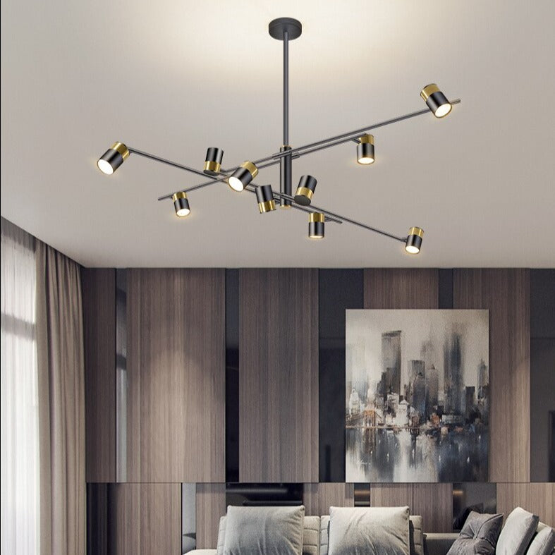 Lustre design LED avec barre en métal et spots rotatifs Caeli
