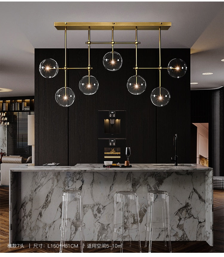 Lustre design LED base en métal doré et globes en verre Zuri - vue 4 sur 16