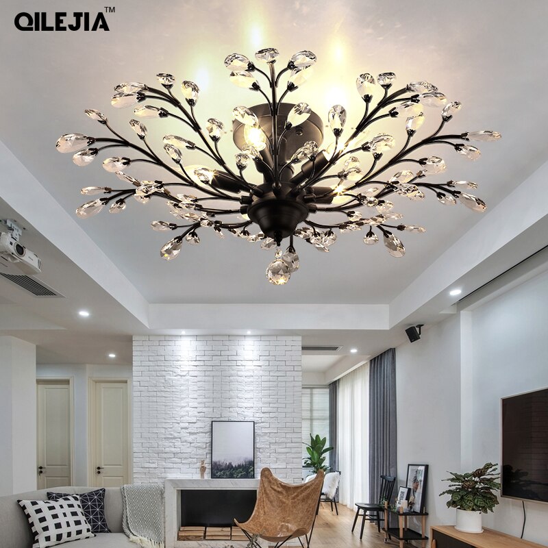 Plafonnier en cristal en forme de branches avec fleurs