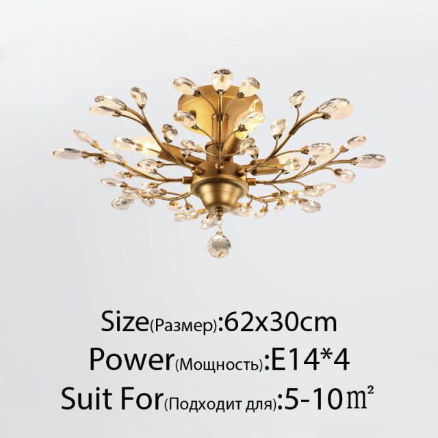 Plafonnier en cristal en forme de branches avec fleurs