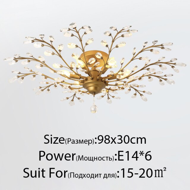 Plafonnier en cristal en forme de branches avec fleurs