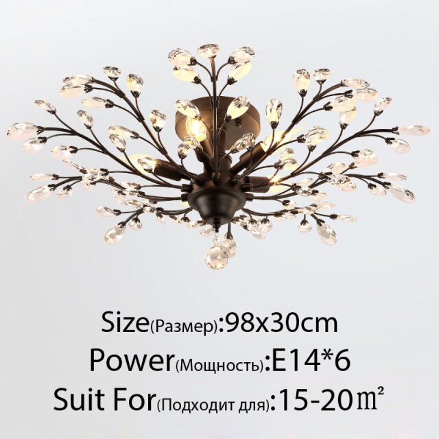 Plafonnier en cristal en forme de branches avec fleurs