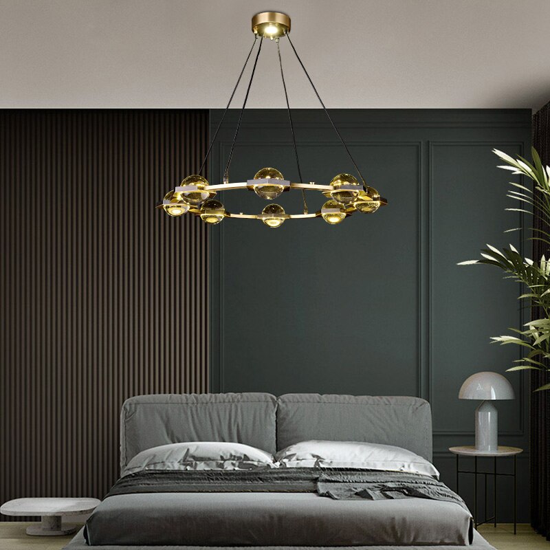 Lustre moderne luxe circulaire en cuivre et cristal Pryccilia - vue 5 sur 10