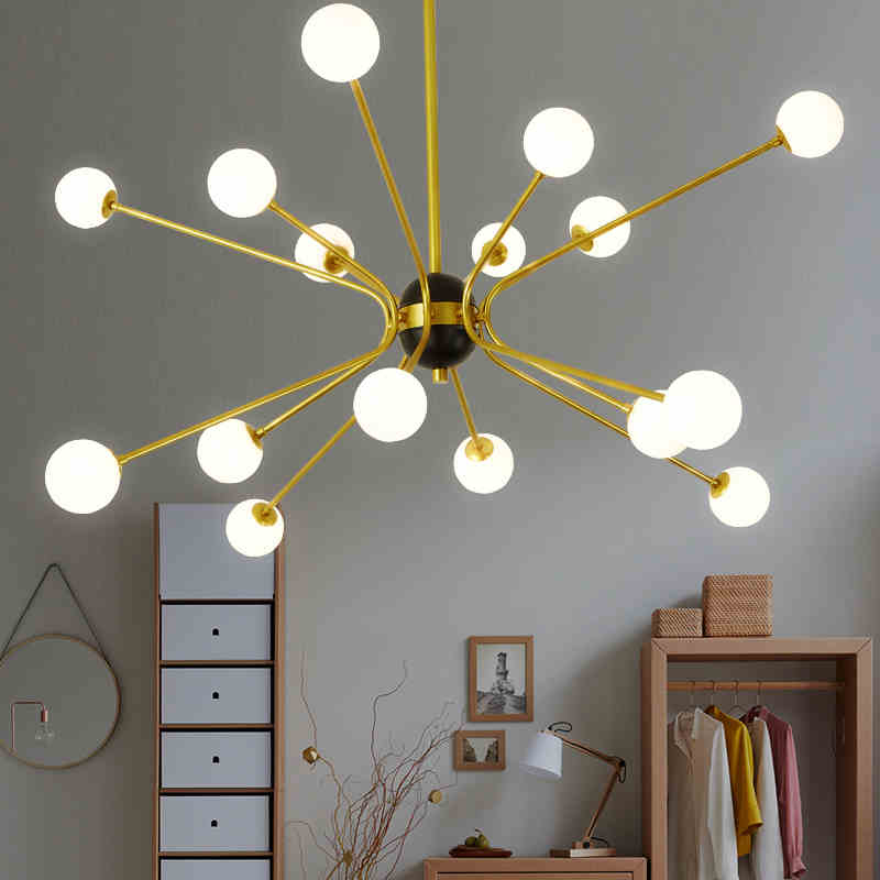 Lustre design doré avec plusieurs branches American - vue 5 sur 7